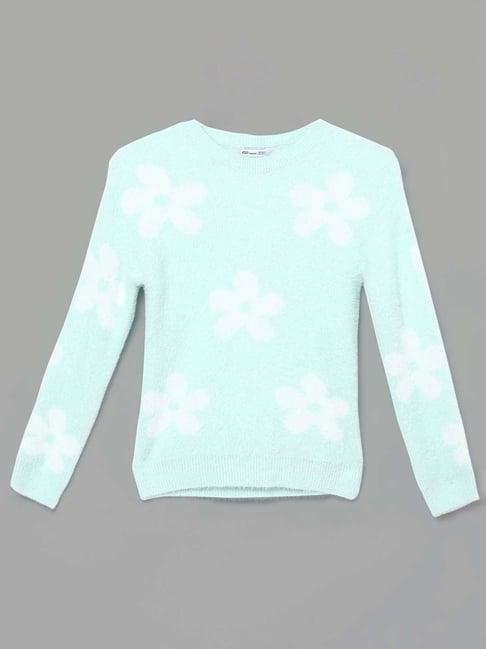 fame forever by lifestyle kids mint blue floral print full sleeves sweater