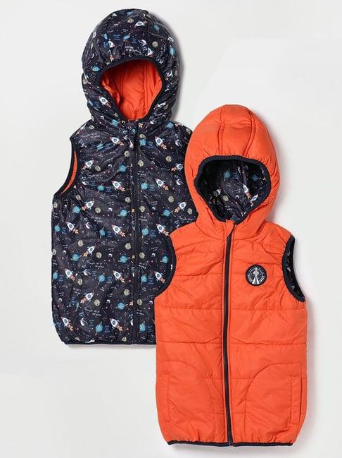 fame forever by lifestyle kids navy & orange regular fit reversible jacket