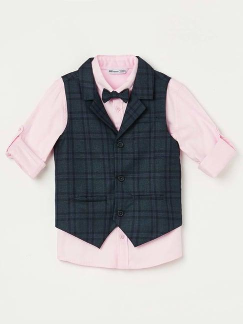 fame forever by lifestyle kids navy & pink cotton regular fit full sleeves shirt set