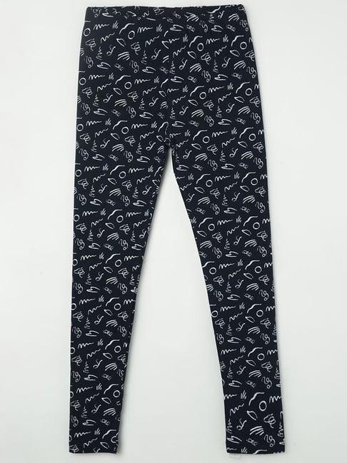 fame forever by lifestyle kids navy & white printed leggings