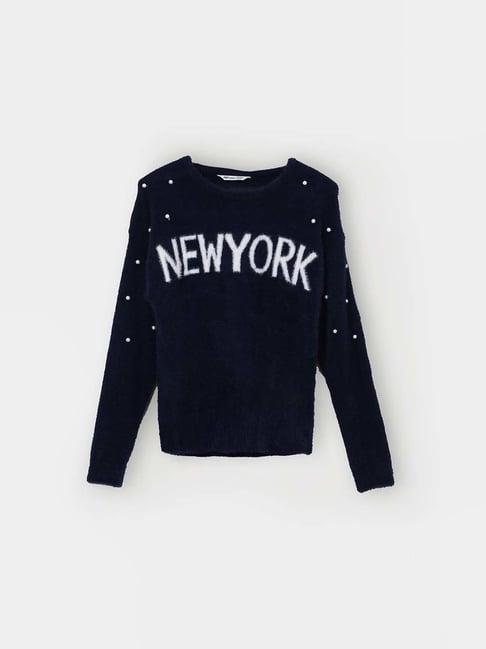 fame forever by lifestyle kids navy embroidered full sleeves sweater