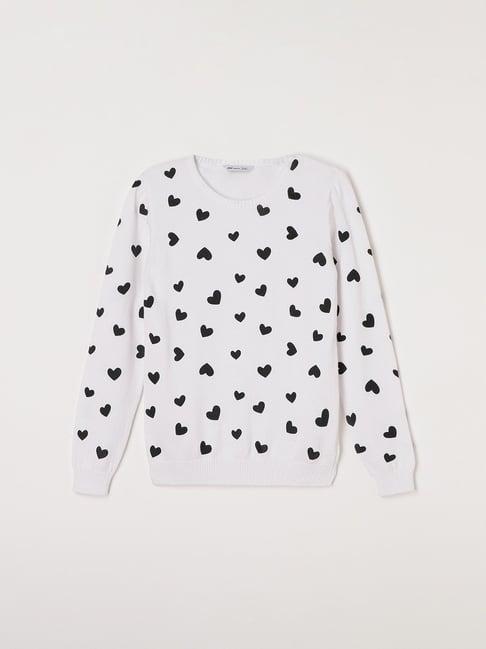 fame forever by lifestyle kids off-white & black cotton printed full sleeves sweater