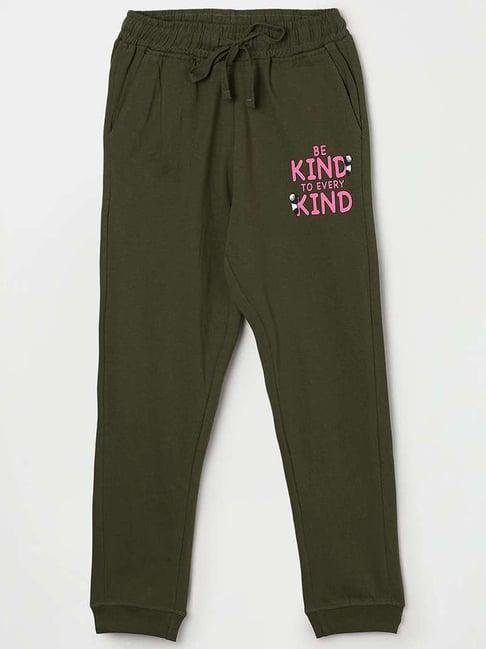 fame forever by lifestyle kids olive cotton printed trackpants