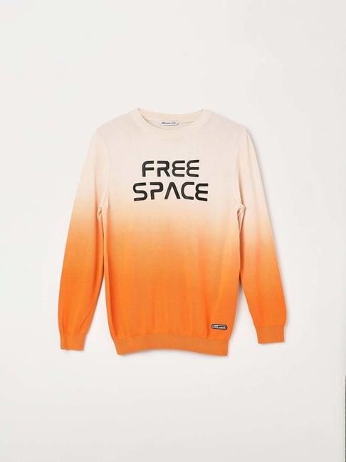 fame forever by lifestyle kids orange & white cotton printed full sleeves sweater
