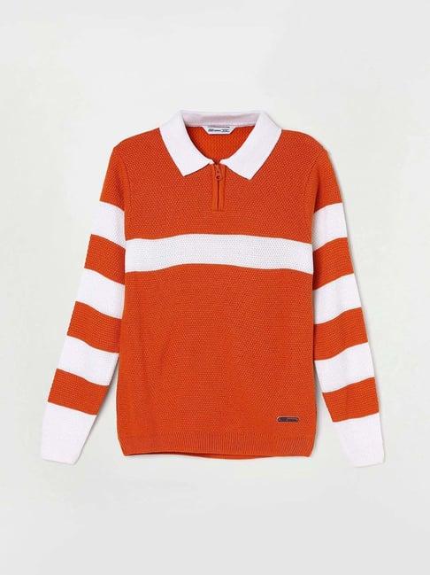 fame forever by lifestyle kids orange & white striped full sleeves sweater
