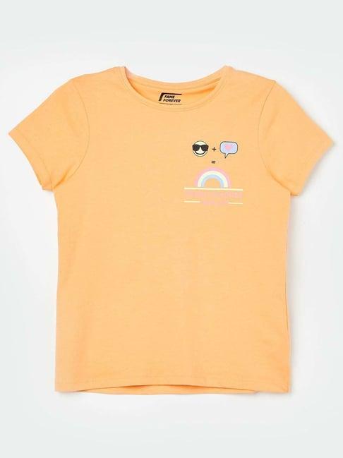 fame forever by lifestyle kids orange cotton printed t-shirt