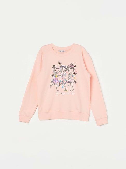 fame forever by lifestyle kids peach cotton printed full sleeves sweatshirt