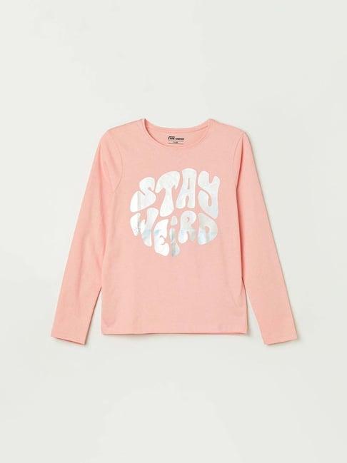 fame forever by lifestyle kids peach cotton printed full sleeves t-shirt