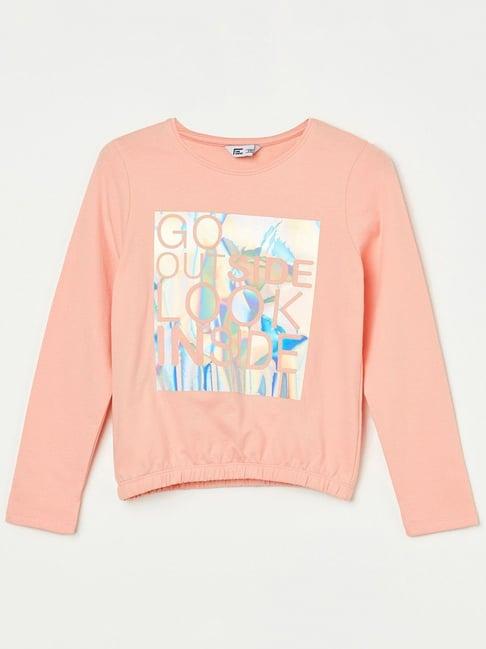 fame forever by lifestyle kids peach cotton printed full sleeves top