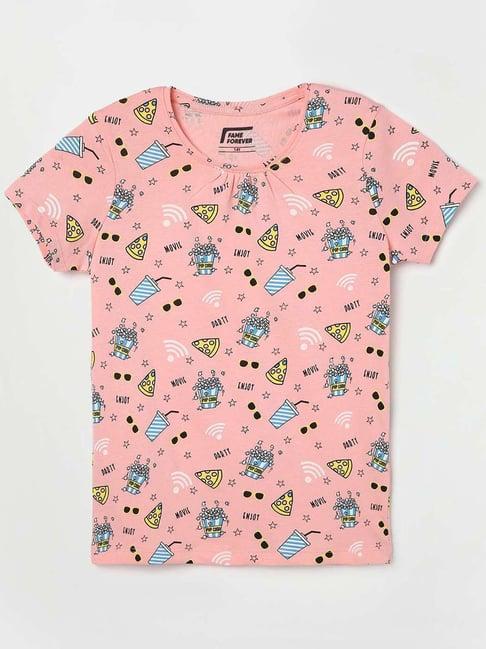 fame forever by lifestyle kids peach cotton printed t-shirt