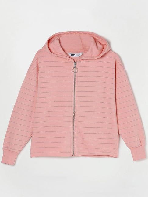 fame forever by lifestyle kids peach striped full sleeves hoodie