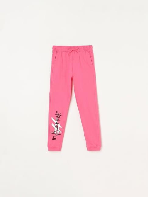 fame forever by lifestyle kids pink cotton printed trackpants