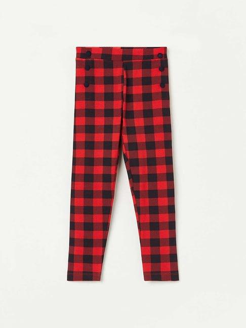 fame forever by lifestyle kids red & navy cotton chequered jeggings