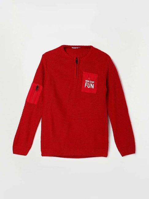 fame forever by lifestyle kids red printed full sleeves sweater