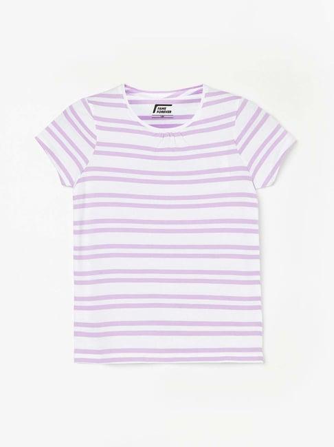 fame forever by lifestyle kids white & lilac cotton striped t-shirt
