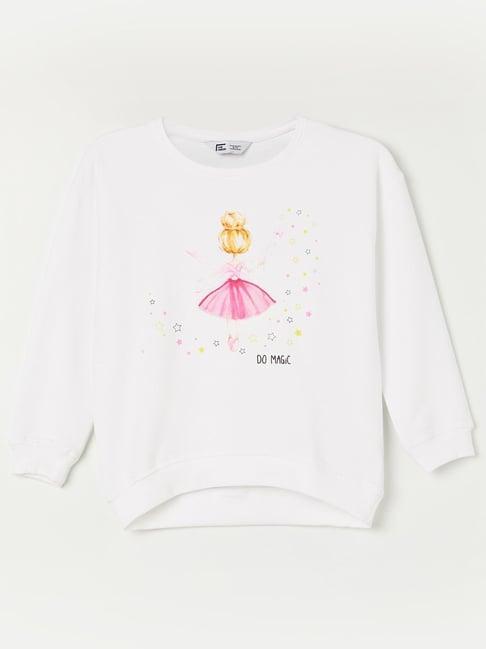 fame forever by lifestyle kids white & pink cotton applique full sleeves sweatshirt