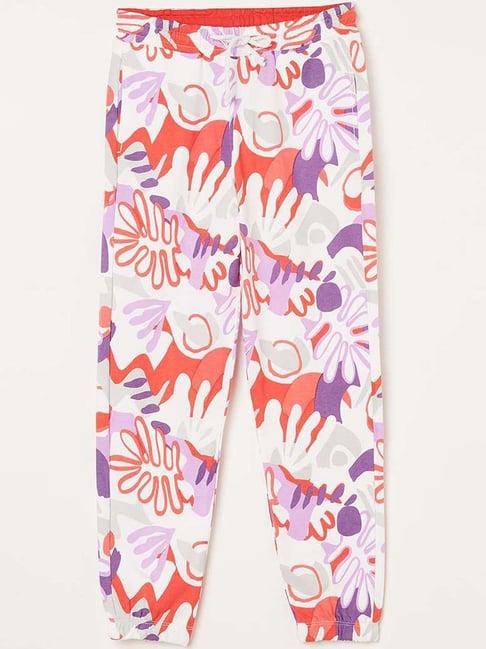 fame forever by lifestyle kids white & purple cotton printed trackpants