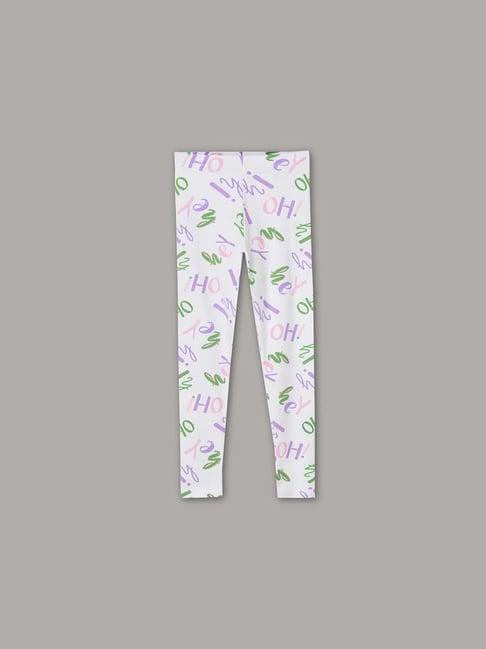 fame forever by lifestyle kids white cotton printed leggings