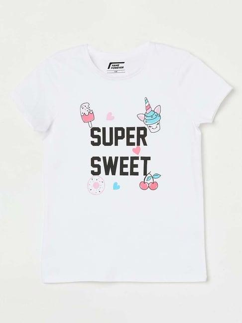 fame forever by lifestyle kids white cotton printed t-shirt