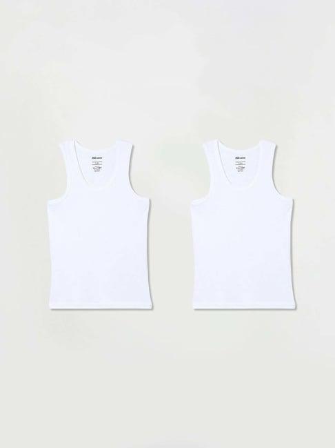 fame forever by lifestyle kids white cotton regular fit vest (pack of 2)