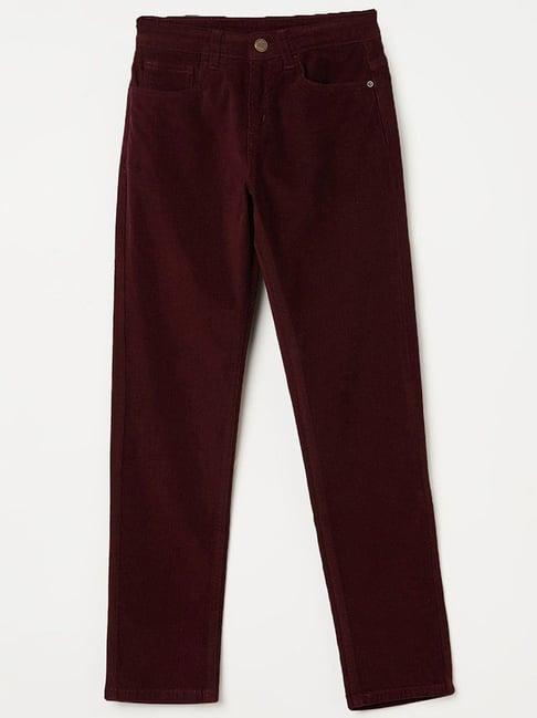 fame forever by lifestyle kids wine cotton regular fit pants