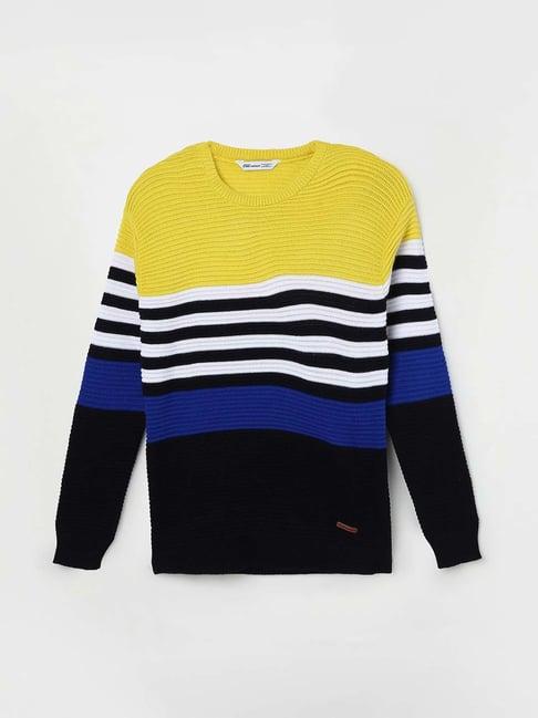 fame forever by lifestyle kids yellow & black striped full sleeves sweater