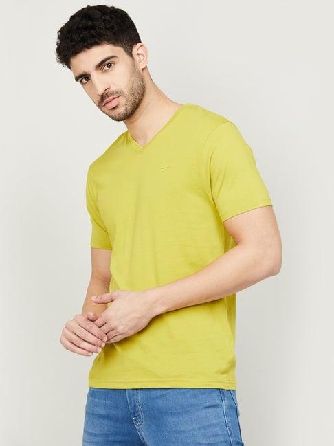 fame forever by lifestyle light green cotton regular fit t-shirt
