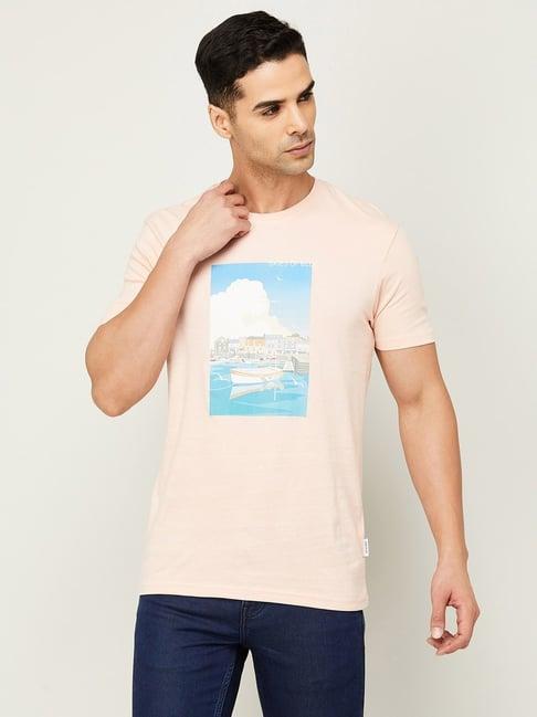 fame forever by lifestyle light pink cotton regular fit printed t-shirt