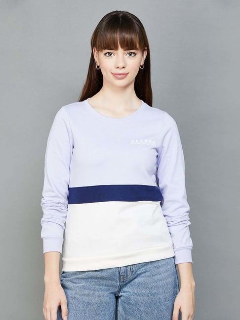 fame forever by lifestyle lilac & white cotton color-block sweatshirt