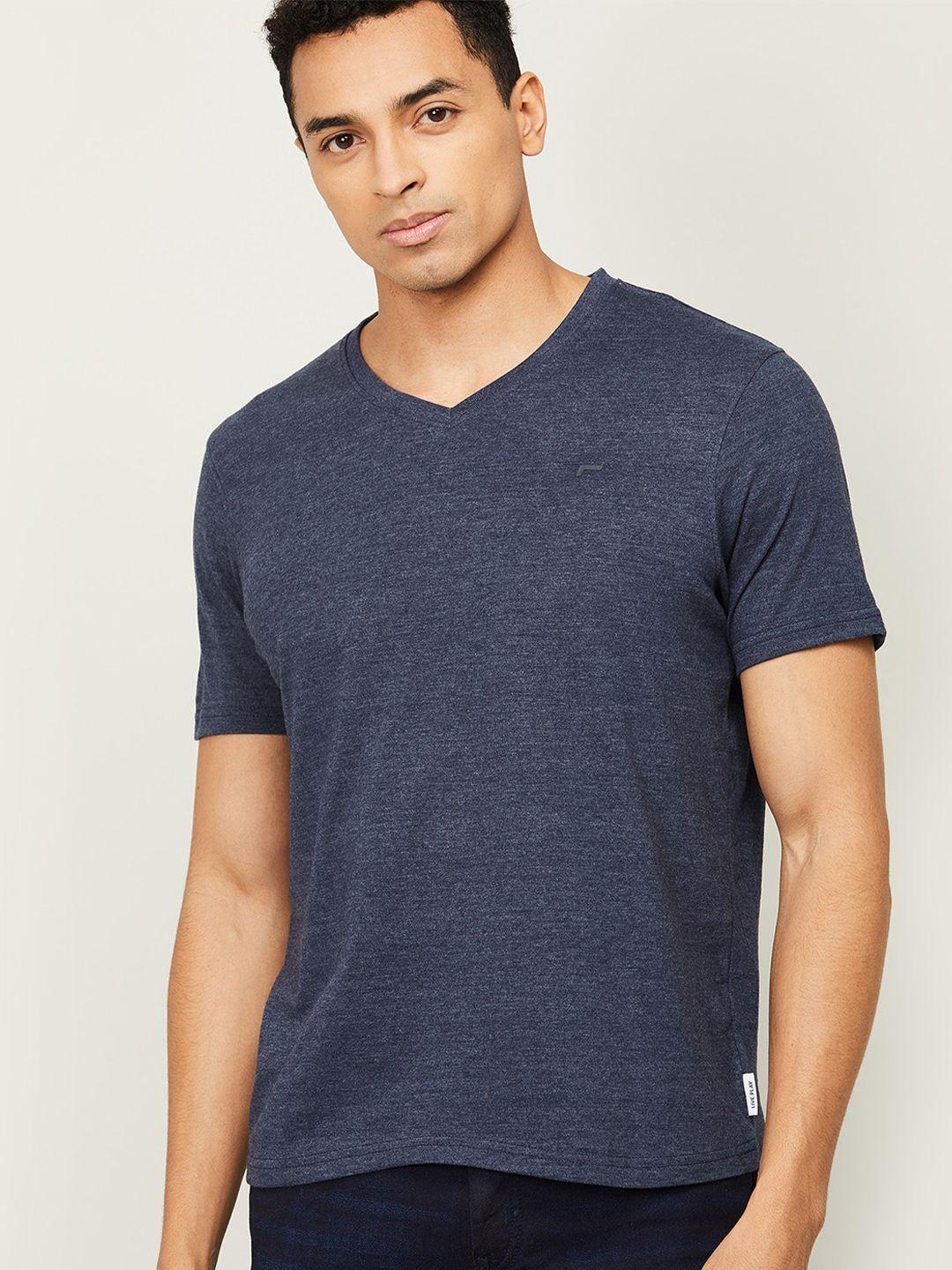 fame forever by lifestyle men navy blue solid v-neck cotton regular fit t-shirt