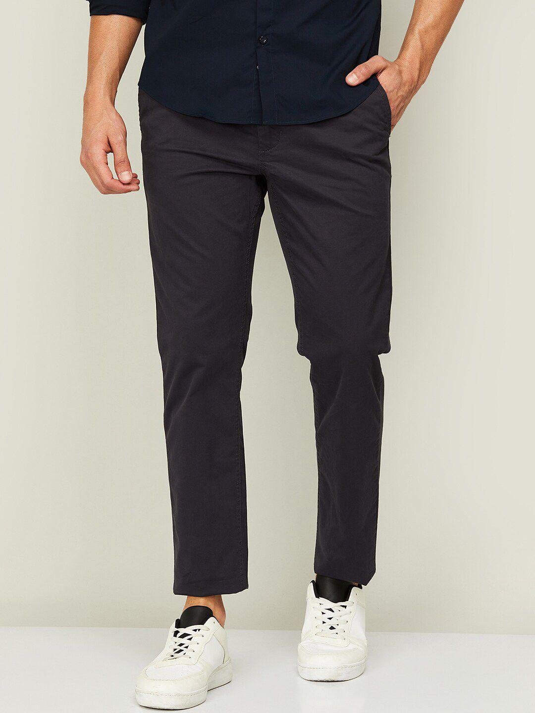 fame forever by lifestyle men navy blue tapered fit chinos trousers