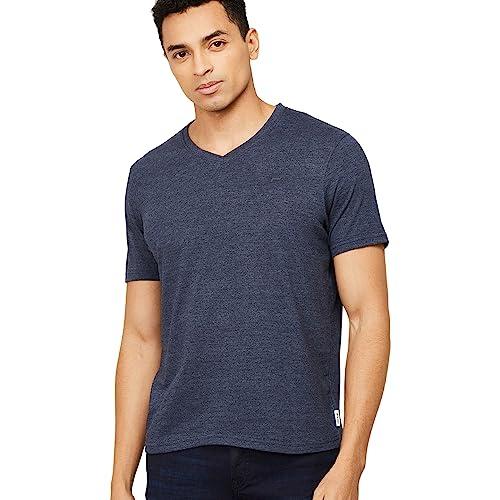 fame forever by lifestyle men navy cotton regular fit solid t shirt_l