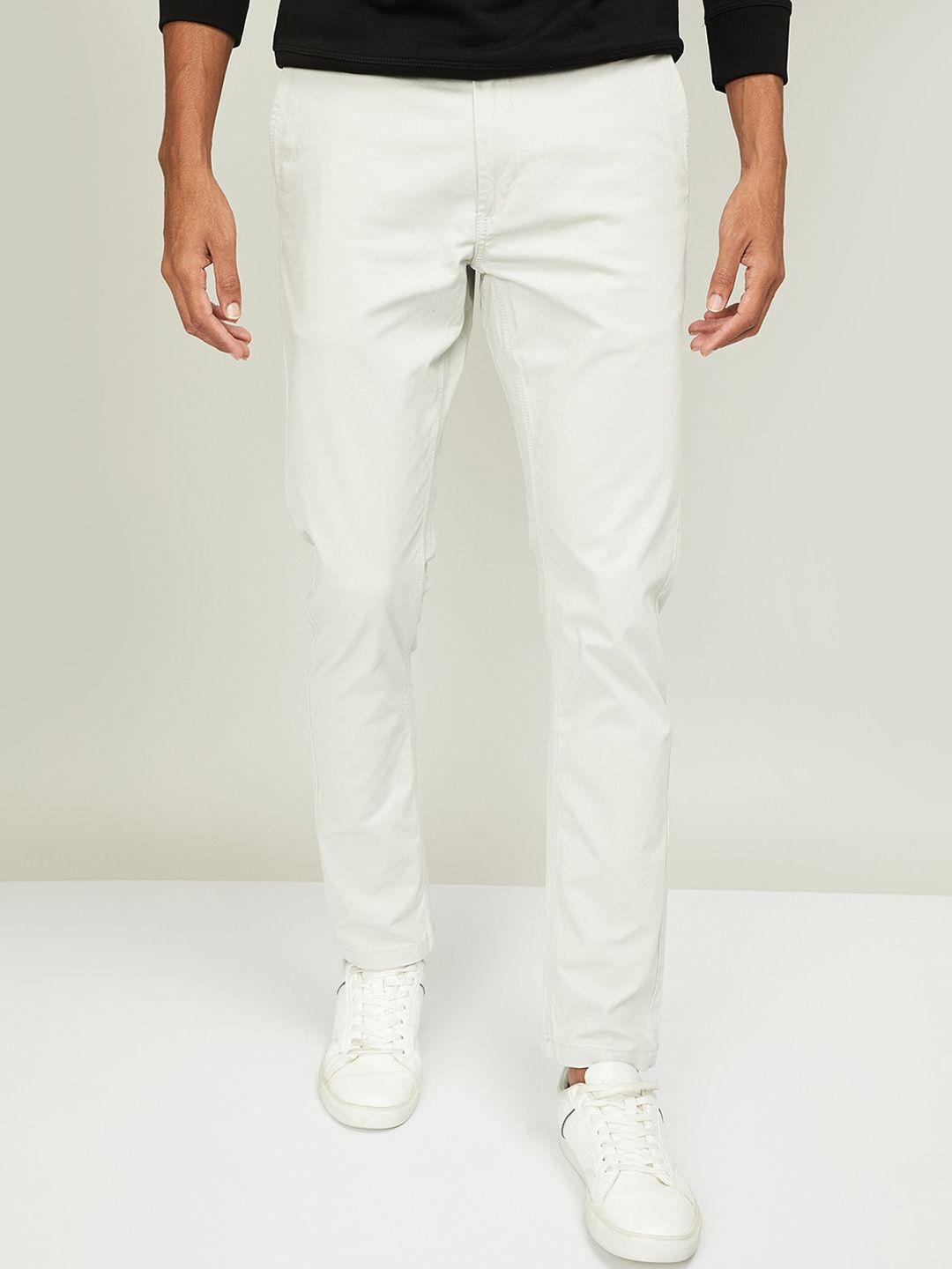 fame forever by lifestyle men off-white slim fit solid regular trousers