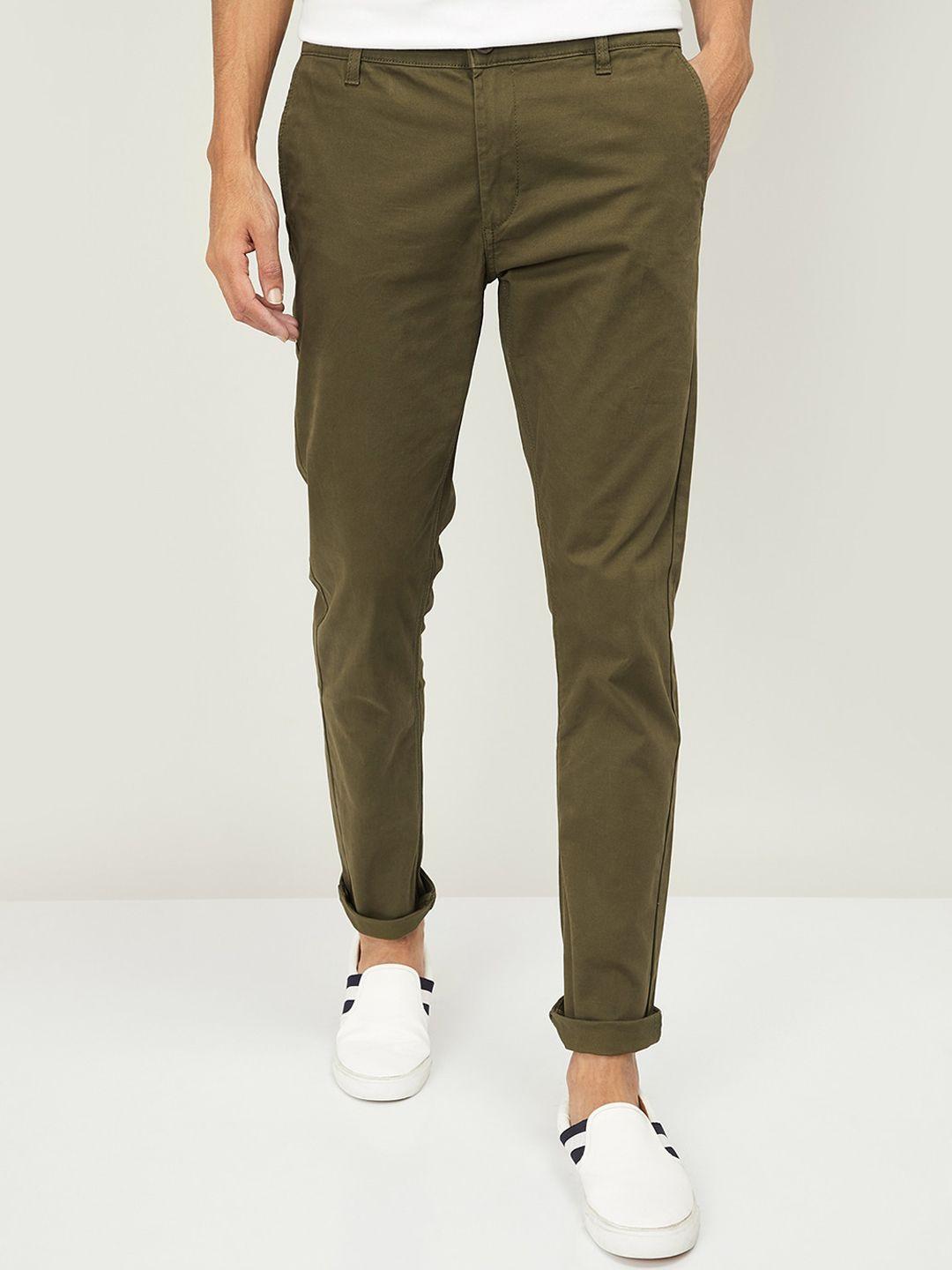 fame forever by lifestyle men olive green slim fit solid chinos