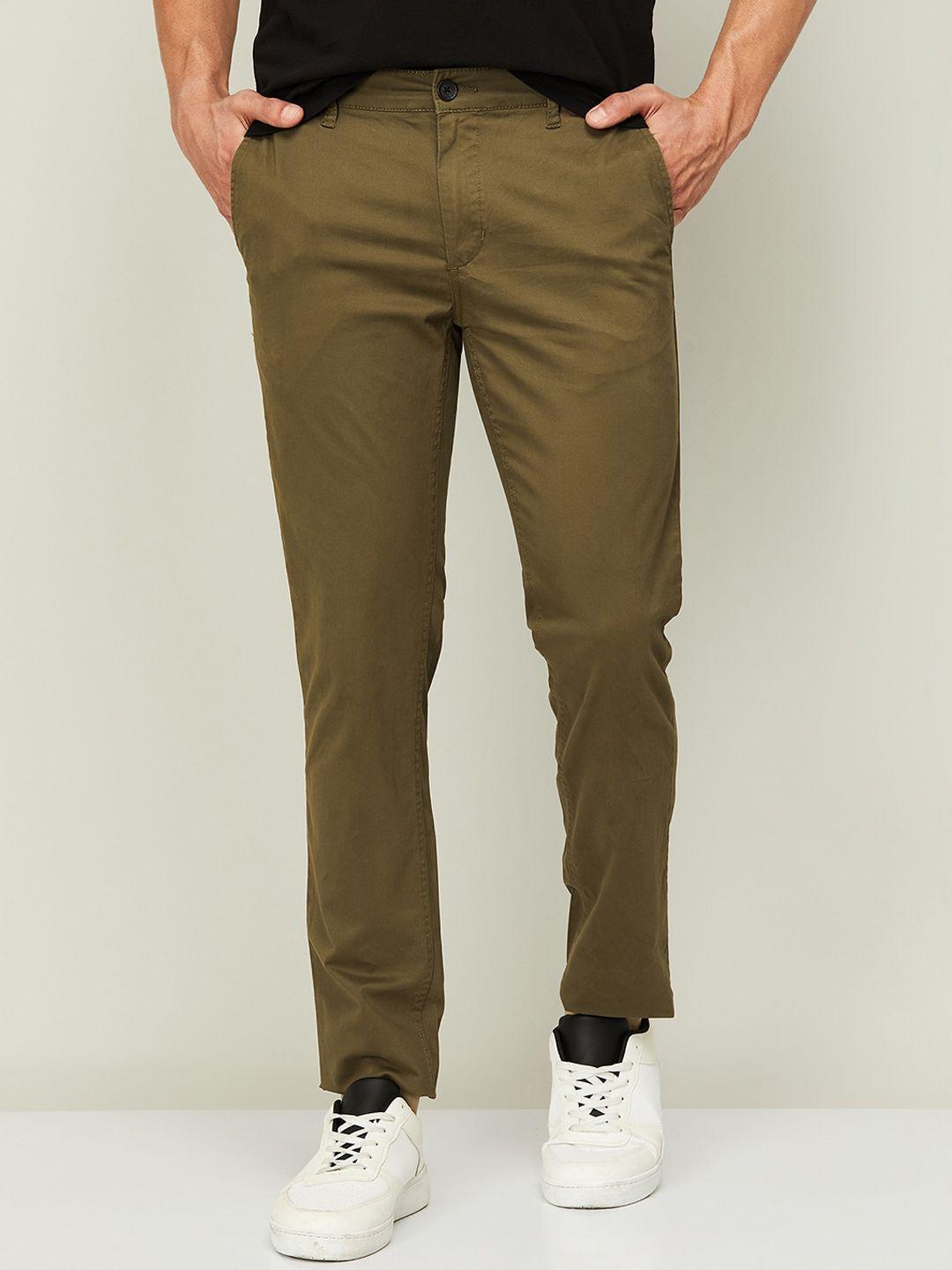 fame forever by lifestyle men olive green tapered fit chinos trousers