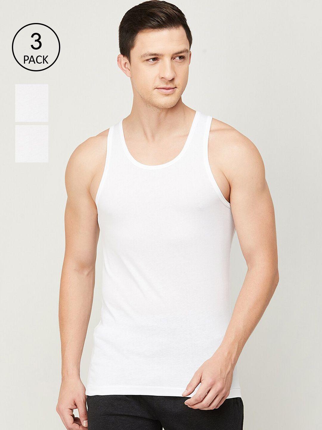 fame forever by lifestyle men pack of 3  white solid cotton innerwear vests