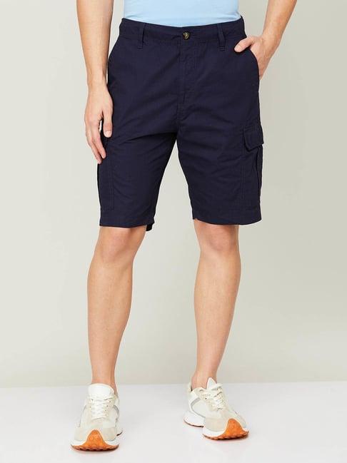 fame forever by lifestyle navy blue cotton regular fit cargo shorts