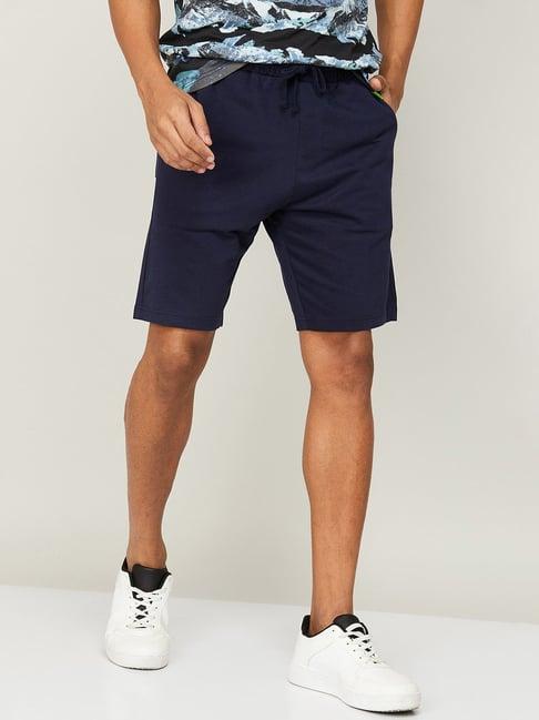 fame forever by lifestyle navy blue cotton regular fit shorts