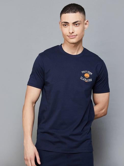 fame forever by lifestyle navy cotton regular fit printed t-shirt