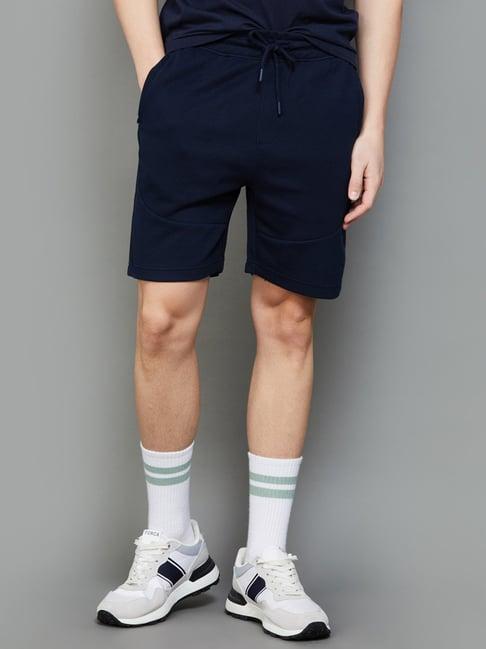 fame forever by lifestyle navy melange cotton regular fit shorts