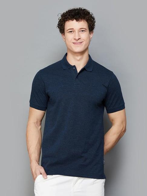 fame forever by lifestyle navy melange regular fit polo t-shirts