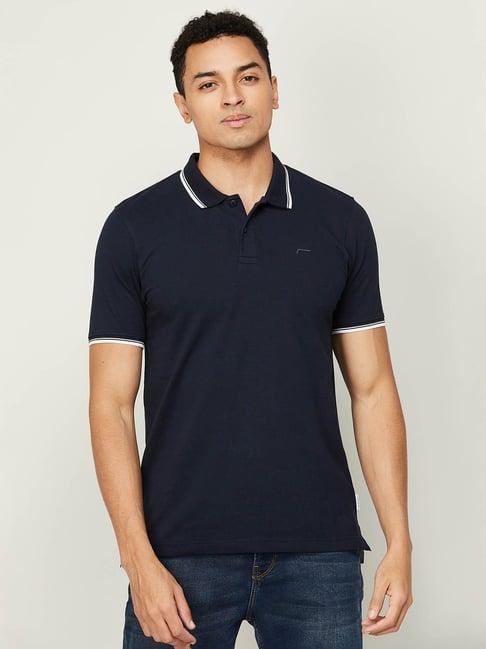 fame forever by lifestyle navy regular fit polo t-shirt