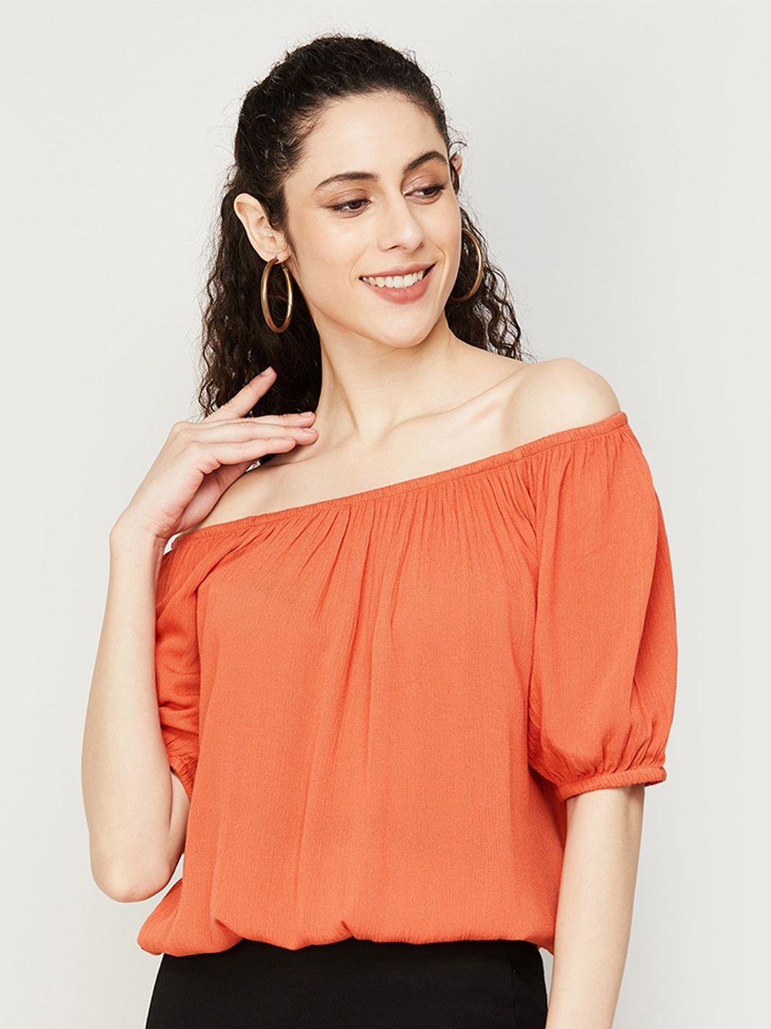 fame forever by lifestyle off-shoulder puff sleeve bardot top