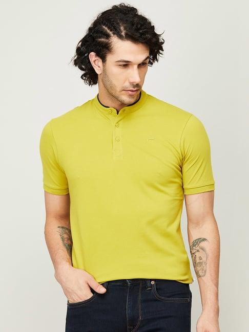 fame forever by lifestyle olive yellow regular fit t-shirt