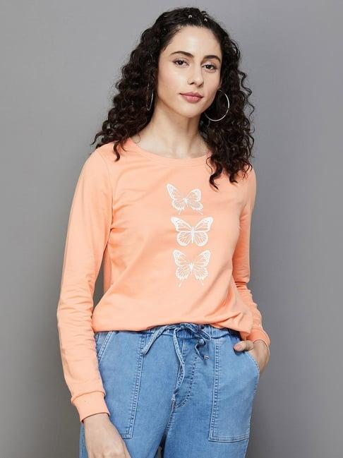 fame forever by lifestyle peach cotton printed sweatshirt