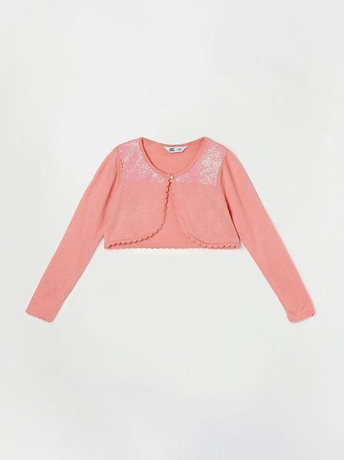 fame forever by lifestyle peach embellished full sleeves cardigan