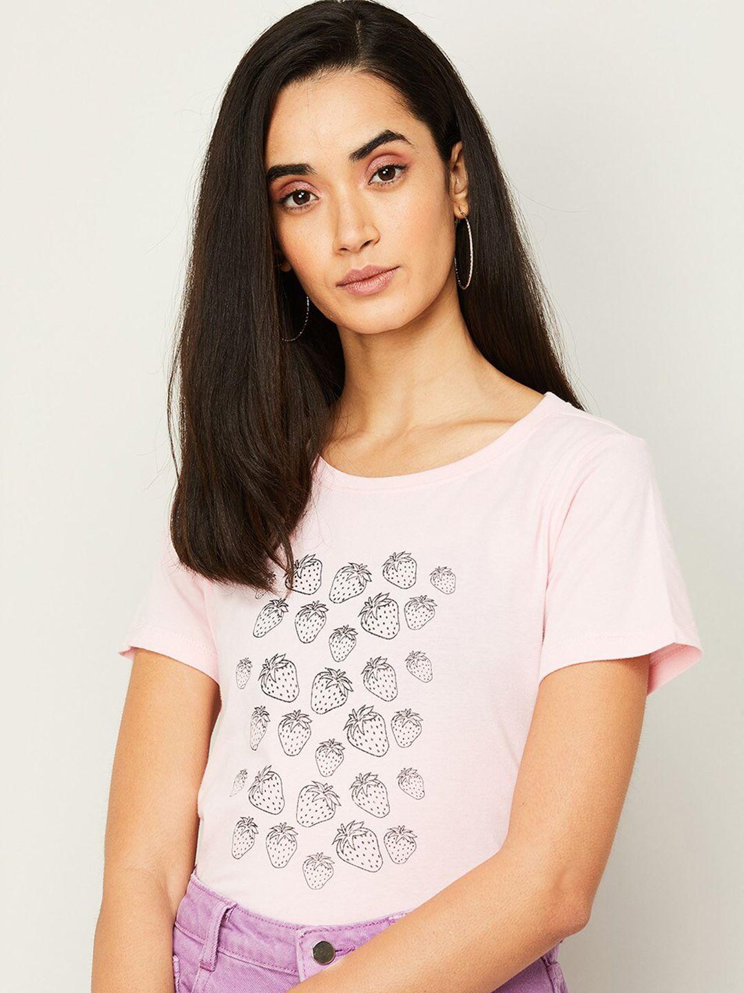 fame forever by lifestyle pink & grey graphic printed pure cotton top