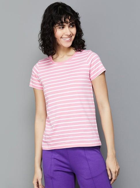 fame forever by lifestyle pink & white cotton striped t-shirt