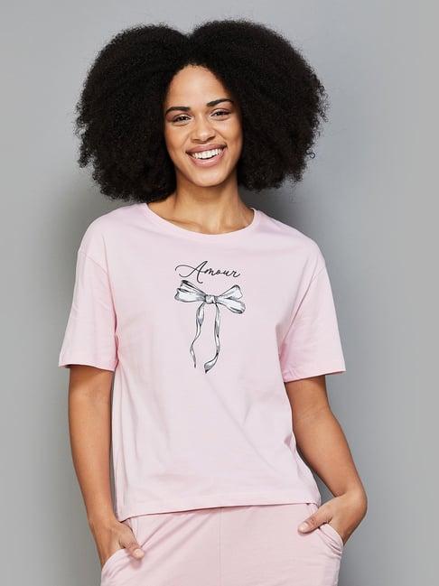 fame forever by lifestyle pink cotton graphic print t-shirt