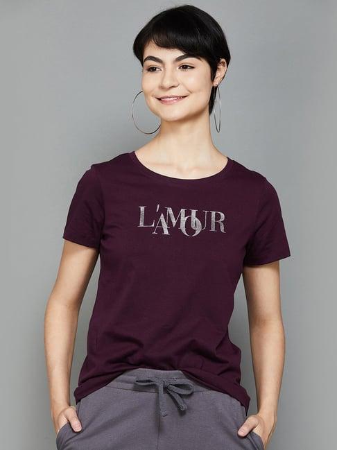 fame forever by lifestyle purple cotton printed t-shirt